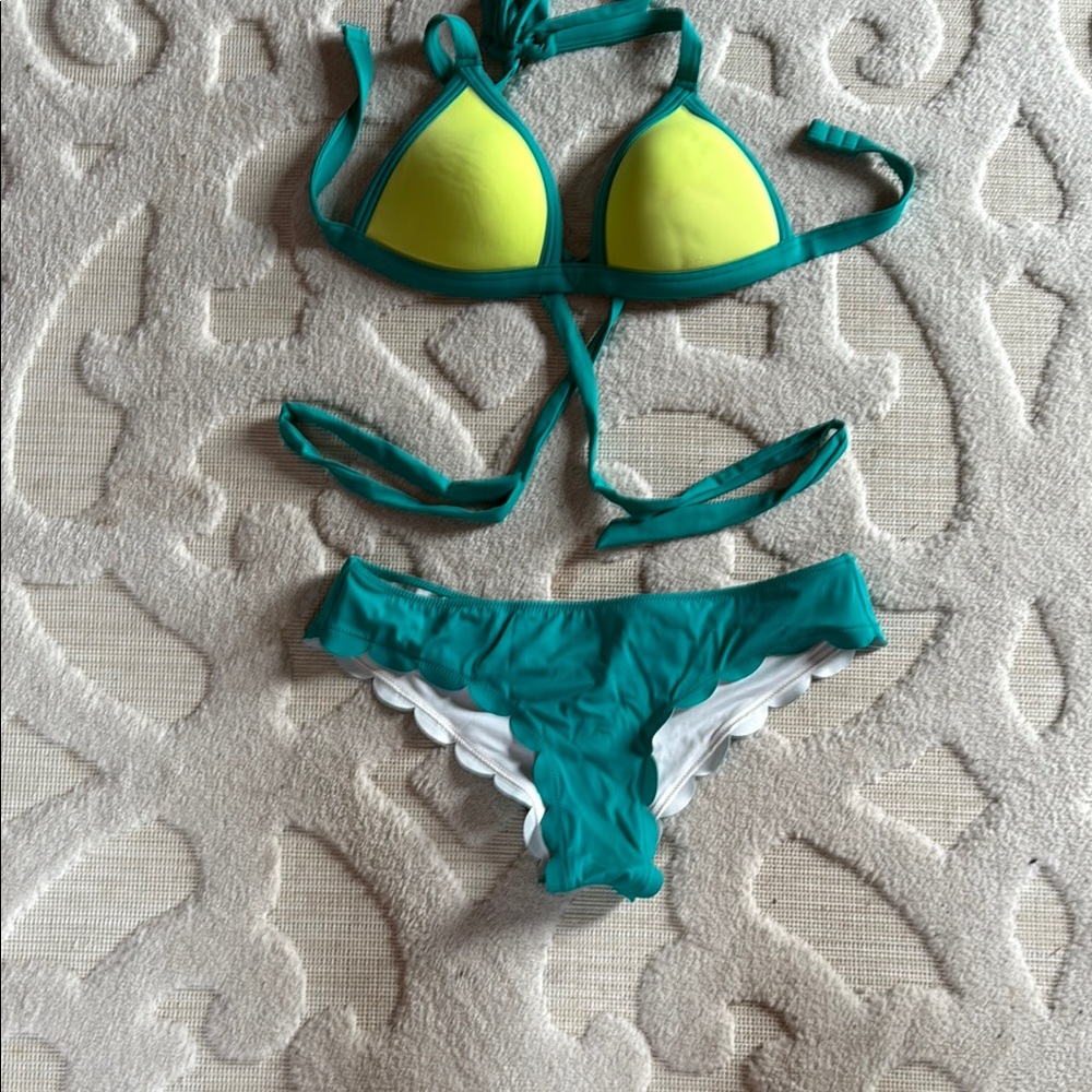 PINK Victoria's Secret Teal and Yellow Bikini